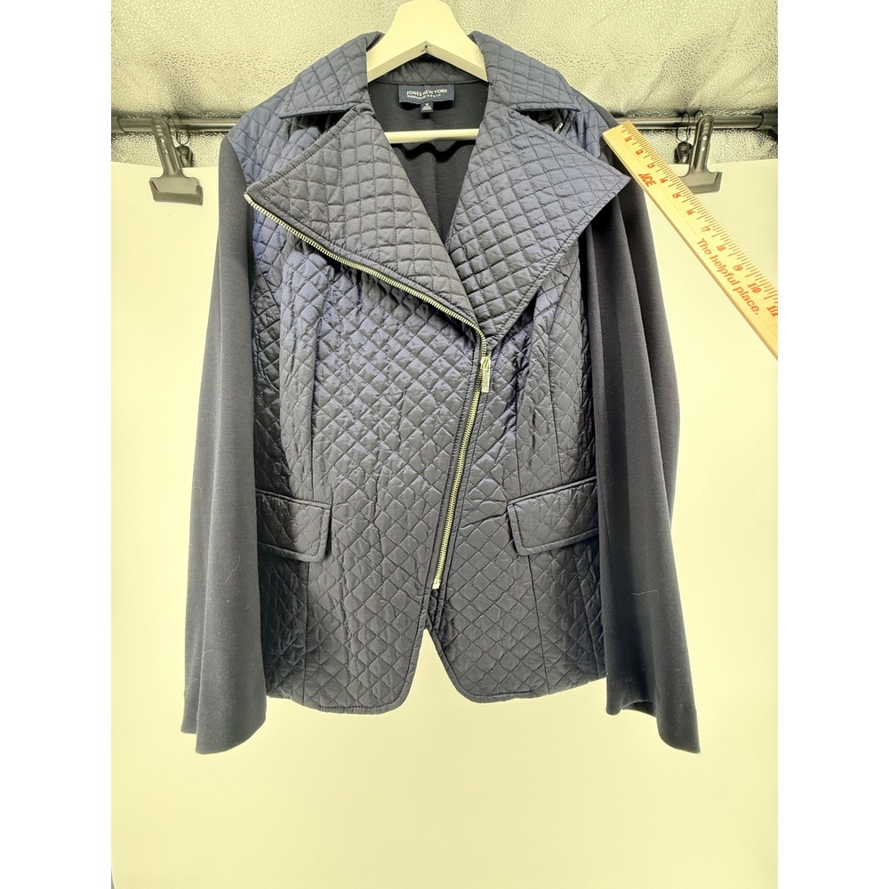Jones New York Signature Woman Navy Blue Quilted Mixed Media Moto Jacket 1X
